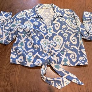 Christian Siriano M (fits L), Button down, tie crop top- matching pants avail